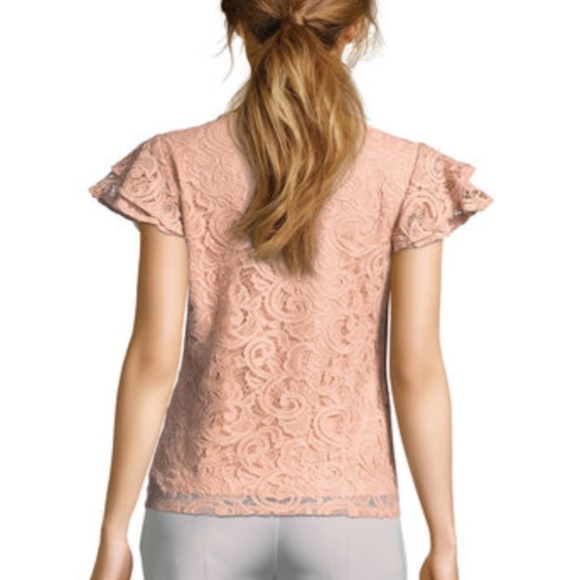 NWT! ADRIANNA PAPELL ROSEY RUFFLE SLV LACE TOP MED - Picture 5 of 8